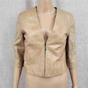 Leather Crop Top 3/4 Sleeve Tailored Plunging Neckline Vintage Custom Western